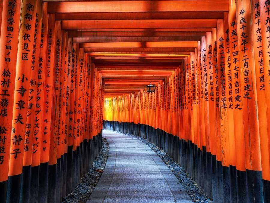 Pasillo de toriis rojos del santuario Fushimi Inari en Kioto